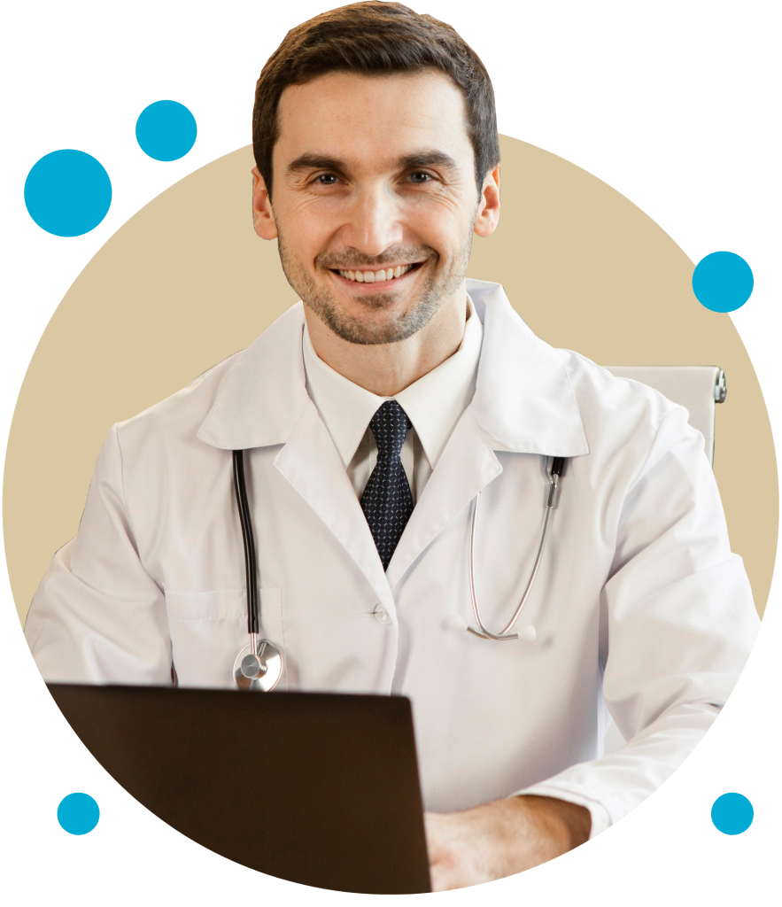 Confident dental practice owner at a laptop